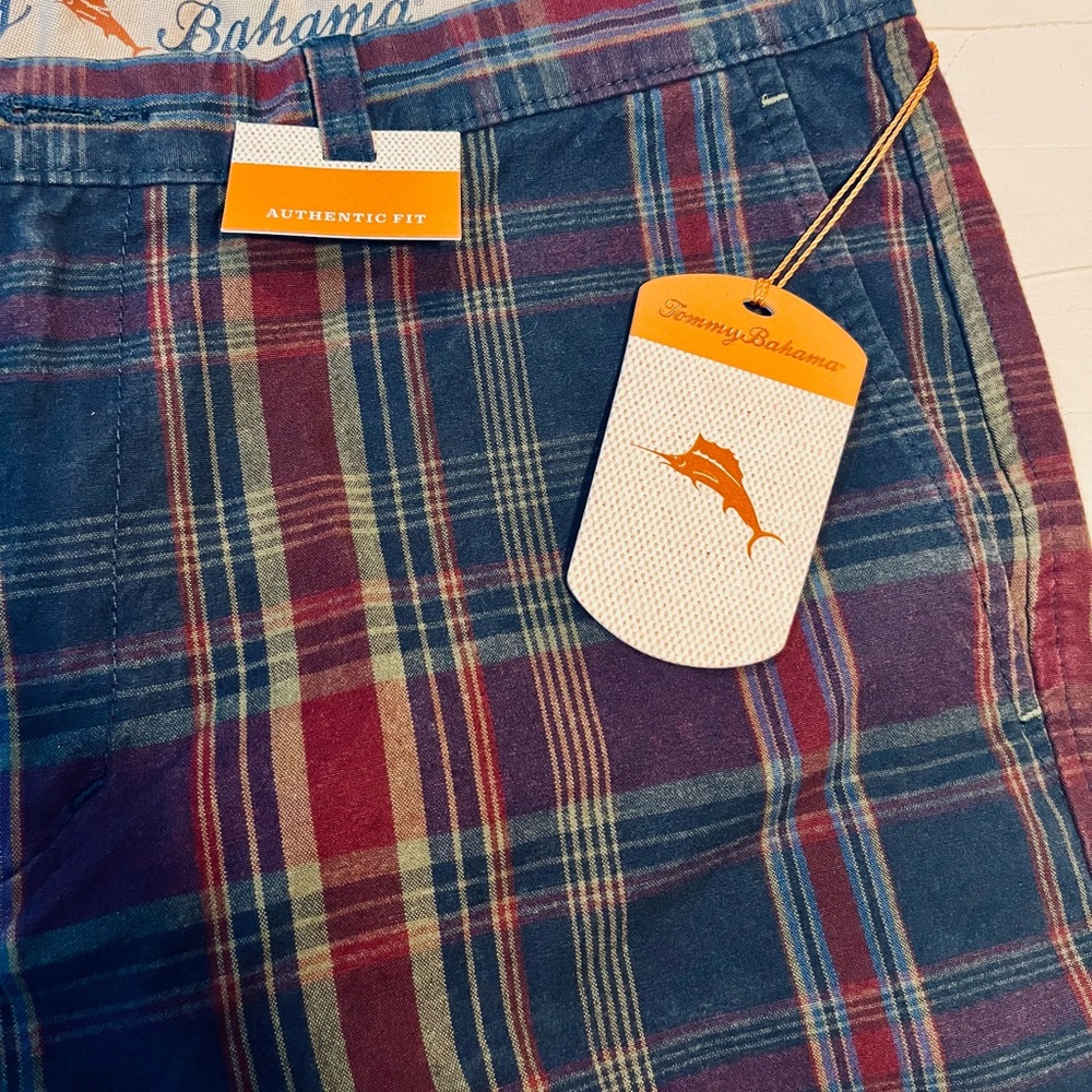 NWT 34" Tommy Bahama Clubhouse Plaid Shorts Men INK Blue Burgundy 100% Cotton